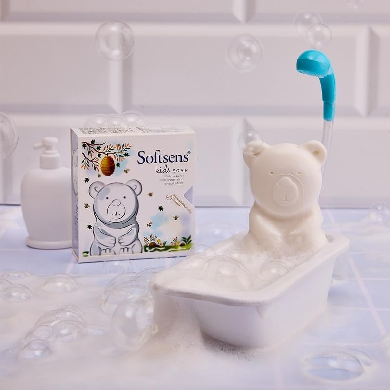 Softsens Kids Teddy Bear Soap| Grade 1 Soap| Infused Shea Butter & Milk Cream |Dermatologist Tested| Shape Soap (Pack of 3,75g each)