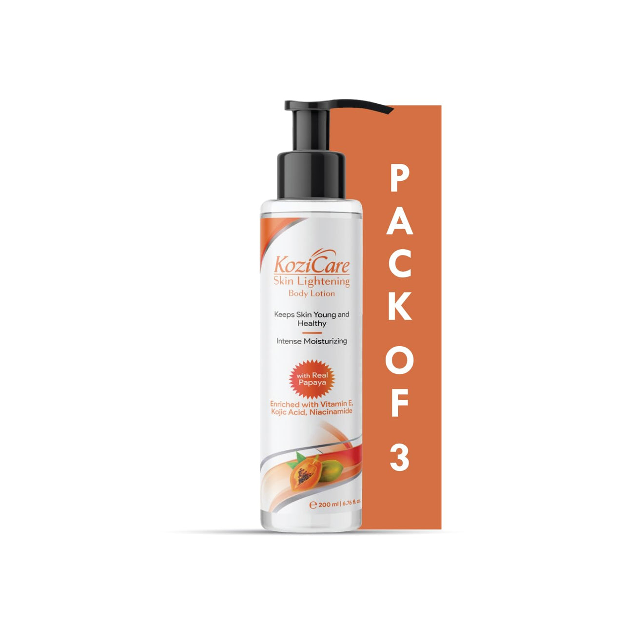 KOZICARE Cream Papaya Body Lotion 200Ml|Shea Butter & Niacinamide|Kojic Acid Body Lotion For Women & Men|Skin Lightening & Hydrating|Non Greasy & Fast Absorption|Moisturizer For Body-Pack Of 3