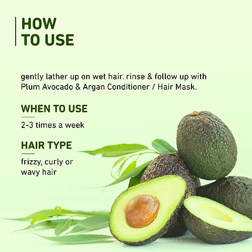 Plum Avocado & Argan Frizz Control Shampoo for curly, wavy, frizzy hair| With Argan Oil, Avocado Oil, Aloe Vera Extract | Reduces Frizz, Retains moisture, conditions strands (Pack of 2)
