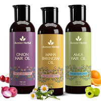 Avimee Herbal Hair Oil Combo | Pack of 3 | Onion Oil, Bhringraj Oil & Amla Oil | For Hair Growth, Hair Fall Control & Scalp Care | 3 x 100ml
