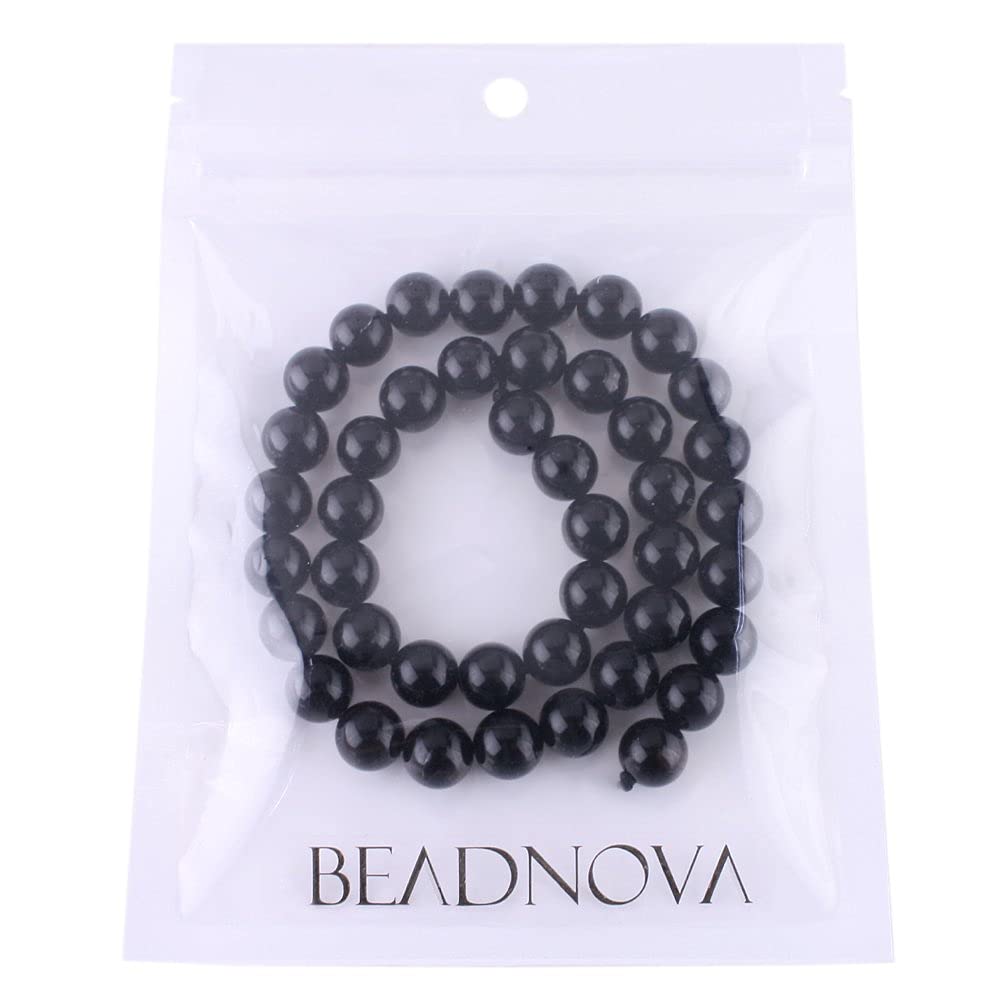 BEADNOVA Black Onyx Beads Natural Crystal Beads Stone Gemstone Round Loose Energy Healing Beads with Free Crystal Stretch Cord for Jewelry Making (8mm, 45-48pcs) 8mm 01) Black Onyx Agate Round Beads