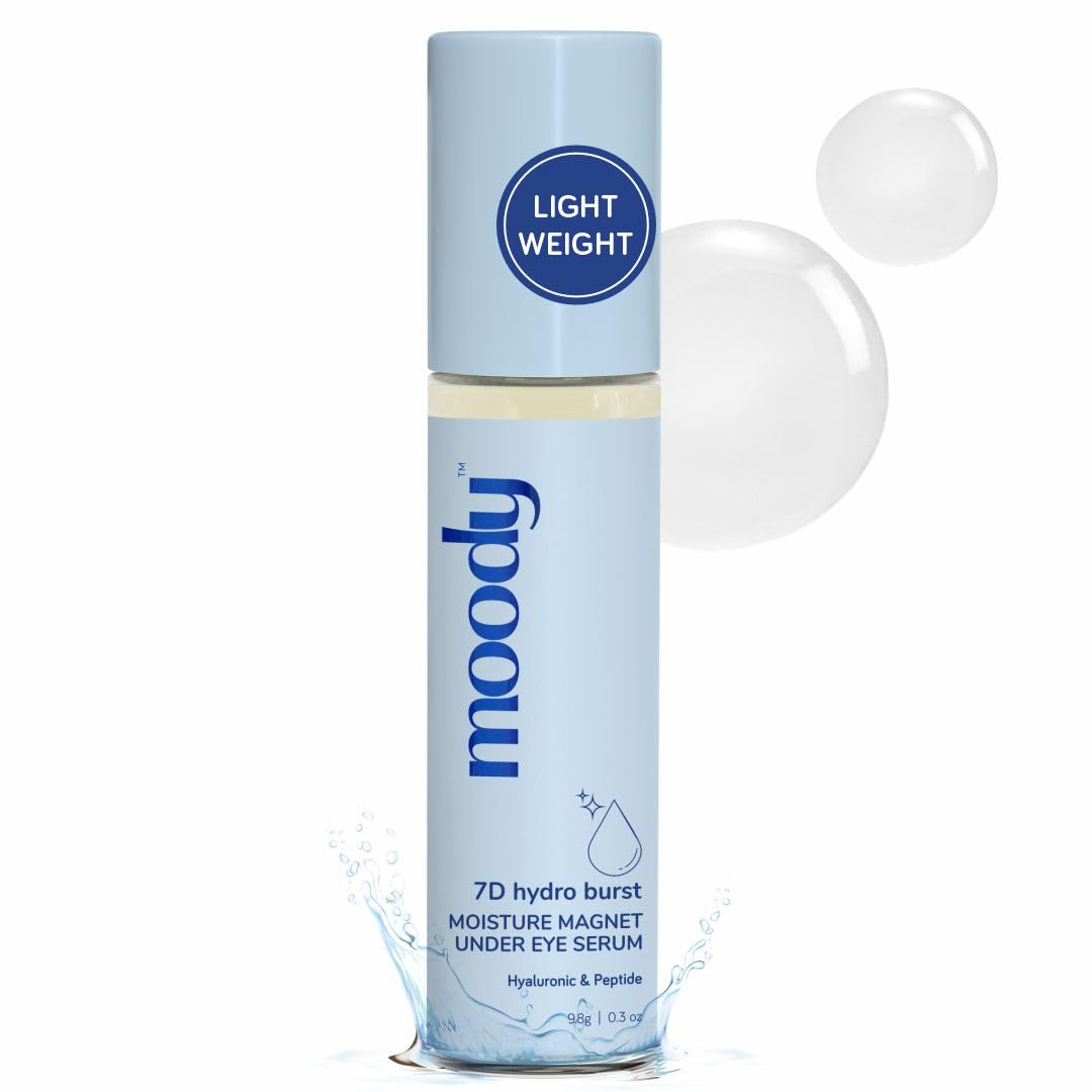 Moody 7D Hydro Burst Under Eye Roll On Serum With Hyaluronic Peptides & Vitamin E For Dark Circles & Puffiness | Eye Cream for Wrinkles & Fine Lines | Sulphate Free & Vegan | Men & Women | 9.8 gm