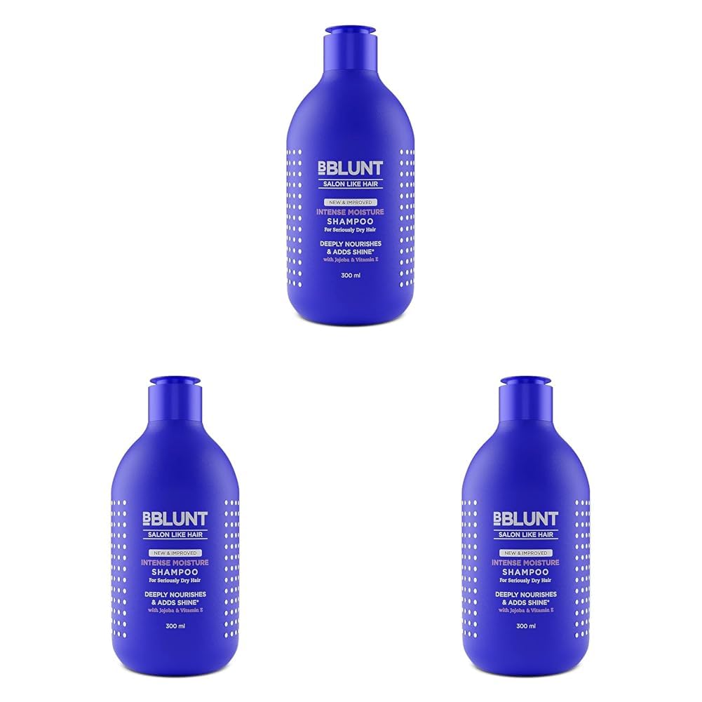 BBLUNT Intense Moisture Shampoo with Jojoba and Vitamin E for Dry & Frizzy Hair - 300 ml (Pack of 3)