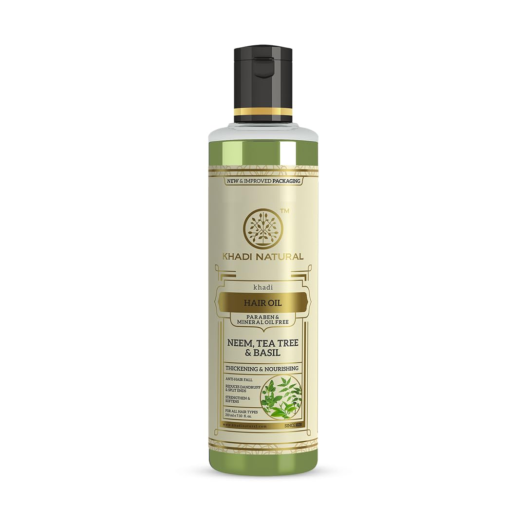Khadi Natural Neem, Teatree and Basil Herbal Hair Oil, Paraben Mineral Oil Free| Unique non-greasy hair formula| Boosts hair growth and overall hair health| Suitable for All Hair Types| 210ml