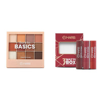 MARS 12 Shades Back to Basics Eyeshadow Palette with Free Applicator | Matte | Shimmer (14.4 gm) (Shade-02) Matte Box Set of 3 Lipsticks for Women (3x3.2 gm) (01-Red & Maroon)
