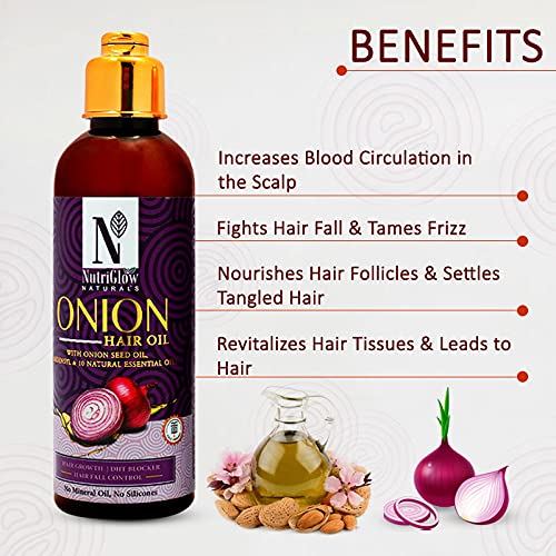 NutriGlow NATURAL'S Onion Hair Oil With Red Onion Seed Oil For Hair Growth, Hair Fall Control, Dandruff Free Hair, Fall Hair Oil, 100ml