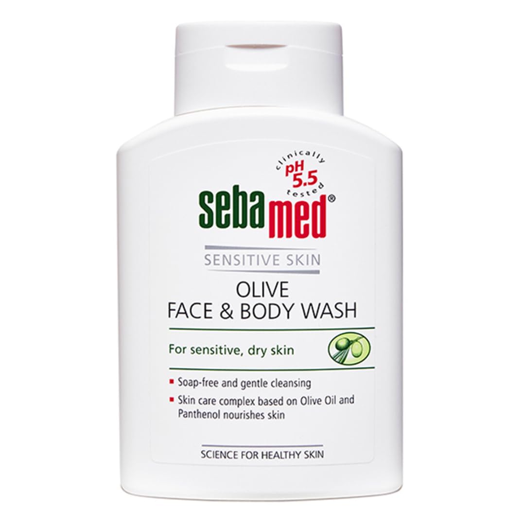 SebaMed Olive Face & Body Wash, Extra Mild For Sensitive, Dry Skin, Ph5.5, Soap Free, Gentle Cleansing, Olive Oil + Panthenol Nourishes Skin, Dermatologically & Clinically Tested, 200 Ml