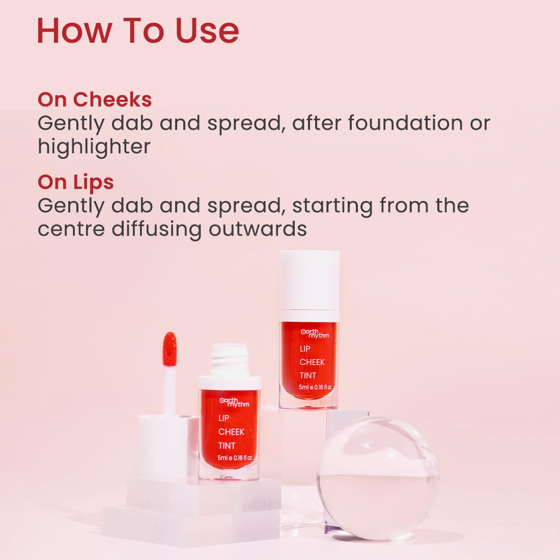 Earth Rhythm Lip, Cheek And Eye Shadow Tint- Cherry, With Goodness Of Pomegranate And Grape Seed Extract, Nourishes And Hydrates Dry Chapped Lips, Blush For Women, 100% Natural 5 Ml