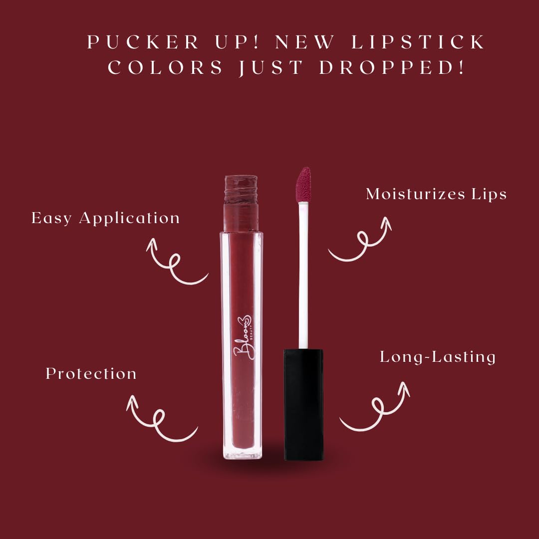 Bloom Beauty Liquid Lipstick, Velvet Matte Finish, Lightweight & Hydrating | Long-Lasting Wear, (Cocoa Lust)