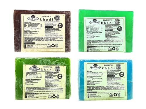 Khadi Pure Almond, Aloe Vera, Apricot & Mint Soap, 125 g (Pack of 4)