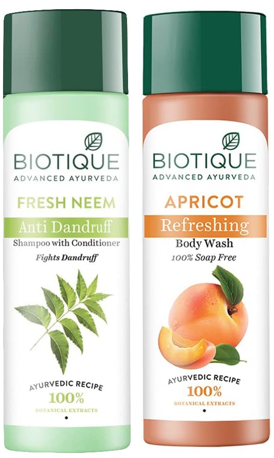 Biotique Apricot Refreshing Body Wash & Fresh Neem Anti Dandruff Shampoo And Conditioner, Pack Of 1