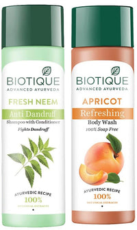 Biotique Apricot Refreshing Body Wash & Fresh Neem Anti Dandruff Shampoo And Conditioner, Pack Of 1