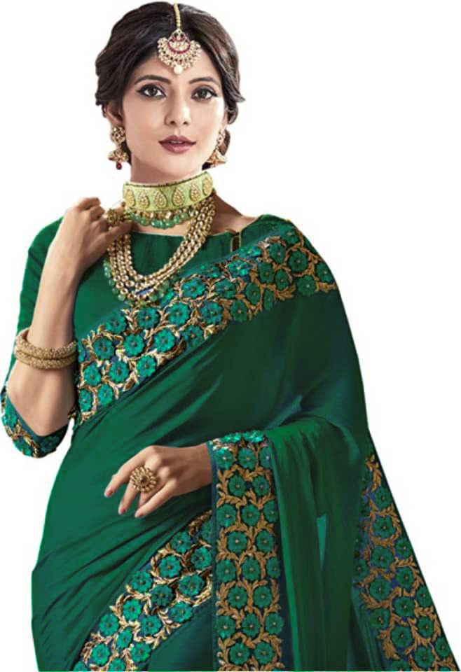 Nivah Fashion Women's  Silk Embroidery Beads Border Work Saree With Blouse Piece