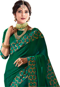 Nivah Fashion Women's  Silk Embroidery Beads Border Work Saree With Blouse Piece