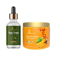Veda Harvest Tea Tree Essential oil and Ubtan Face pack | Deep cleansing, Anti Acne, cooling & refreshing, Skin brightening, Tan removal