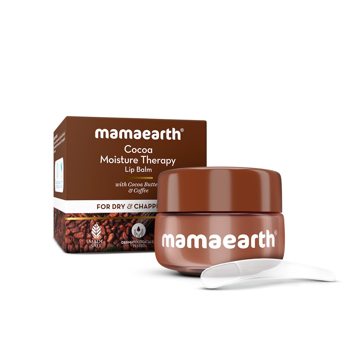 Mamaearth Cocoa Moisture Therapy Lip Balm for Dry & Chapped Lips 15 g|Heals, Brightens|Glossy Finish|Coconut Oil, Cocoa Butter, Vitamin E, Ceramides, Kojic Acid|100% Free of Petroleum Jelly