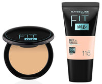 Maybelline New York Liquid Full Coverage Foundation For Oily Skin oil, Matte & Poreless, Fit Me, 115 Ivory & New York Compact Powder, 128 Warm Nude, 8G, Pack Of 1