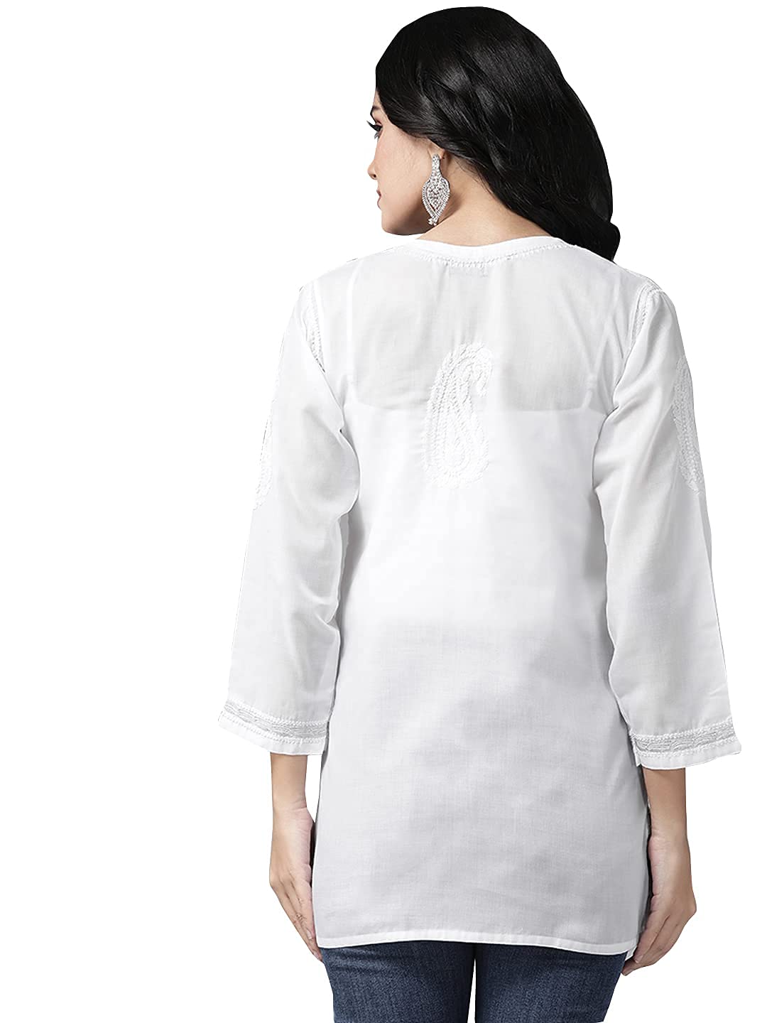 Ada Women's  Hand Embroidered Lucknowi Chikankari Cotton Straight Short Top Kurti A178625