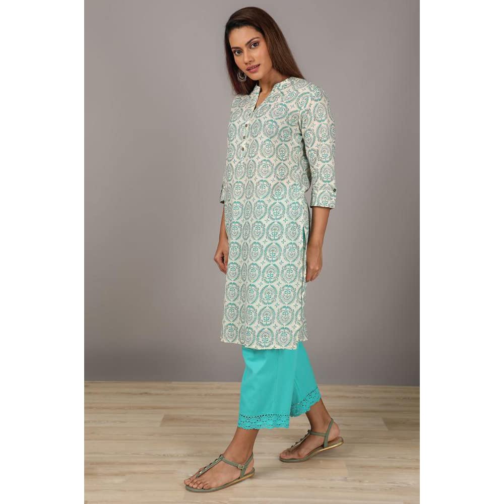 in. fuse by Shoppers Stop Mandarin Neck Printed Cotton Women Straight Fit Kurta