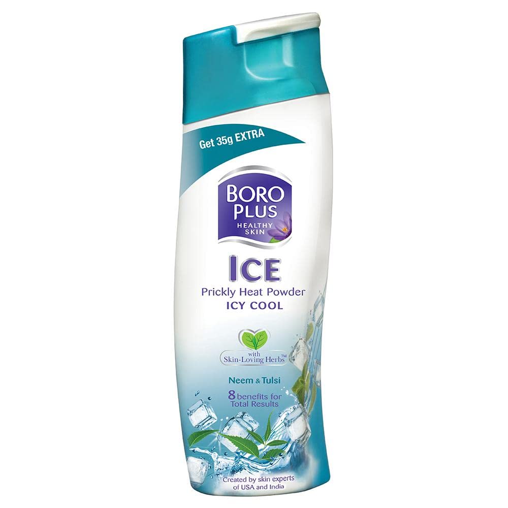 BORO PLUS ICE Prickly Heat Powder, ICY COOL, With Skin Loving Herbs, 150g+50g(Extra)=200g
