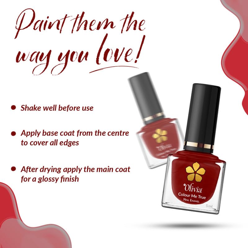 Olivia Nail Paint for Glossy Finish - 5ml (8 Raging Red)