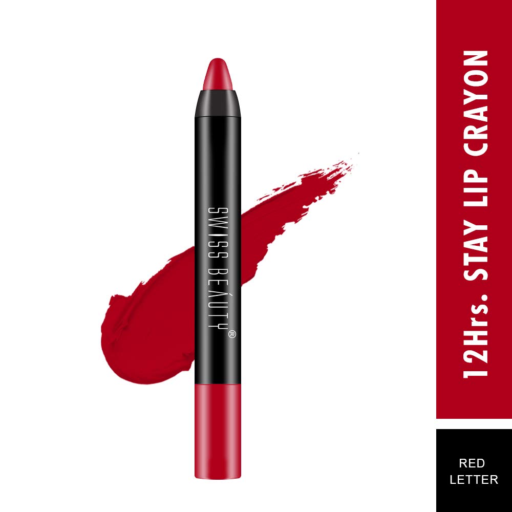 Swiss Beauty 12 Hrs. Stay Matte Lip Crayon, Red Letter, 3g - Long Lasting, Waterproof, Super Stay, Matte Finish Lip Crayon, Long Wear, Crayon Lipstick