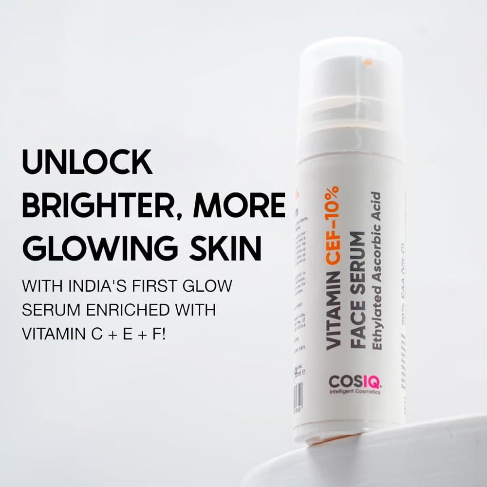 Cos-IQ 10% Vitamin C Serum, 30ml | With Vitamin E & Ferulic Acid | Glowing & Brightening Skin | Anti-Aging Serum for Wrinkles, Fine Lines & Dark Spots | All Skin Types | 30-Days Pack