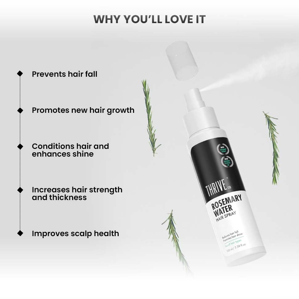 ThriveCo Rosemary Water Hair Spray | with 100% Natural Rosemary Extract, Rice Water & Hyaluronic Acid | Hair Growth, Conditioning & Shine | Men & Women, 100ml Each