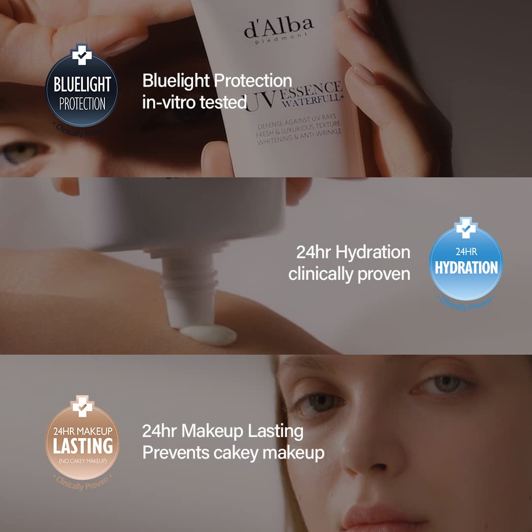 d'alba Piedmont Italian White Truffle Waterfull Essence Sunscreen, Vegan Skincare, Lightweight Sunscreen With Spf 50+ Pa++++, Glowy, Safe For All Skin Types,50ml