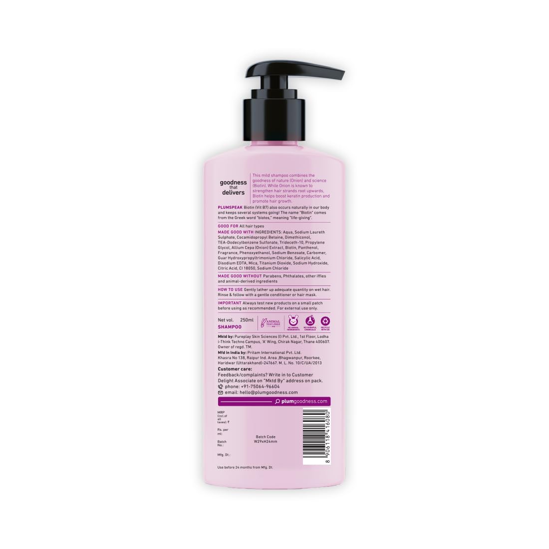 Plum Onion and Biotin Shampoo for Hairfall Control | Paraben Free | Enriched with Onion Extract, Biotin, D-Panthenol | Boosts Scalp Health | 250 ml