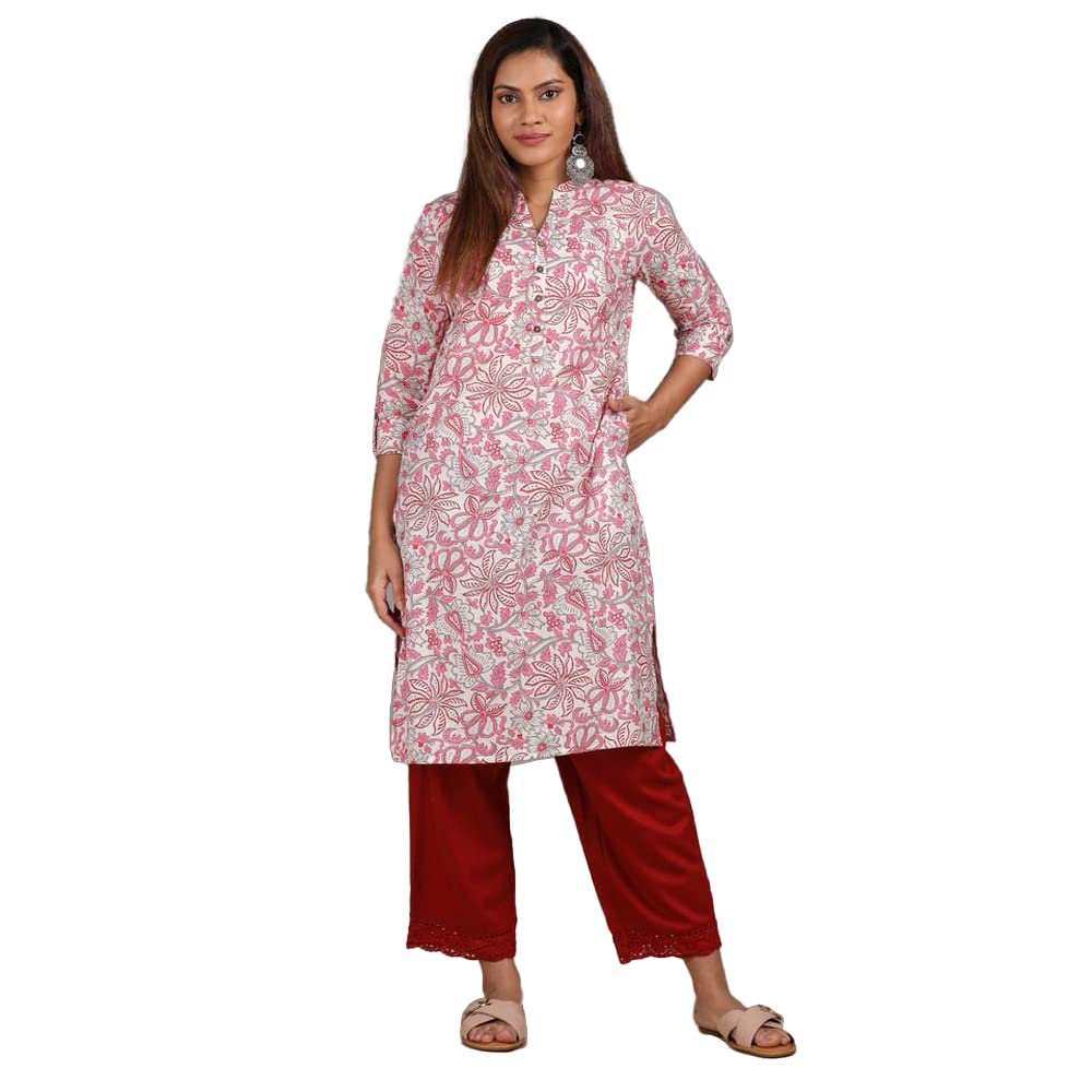 in. fuse by Shoppers Stop Mandarin Neck Printed Cotton Women Straight Fit Kurta