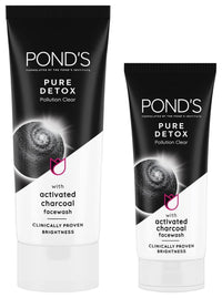 POND's Pure Detox Face Wash 200 g, Daily Exfoliating & Brightening Cleanser, Deep Cleans Oily Skin - With Activated Charcoal for Fresh, Glowing Skin & POND's Pure Detox Face Wash 100 g