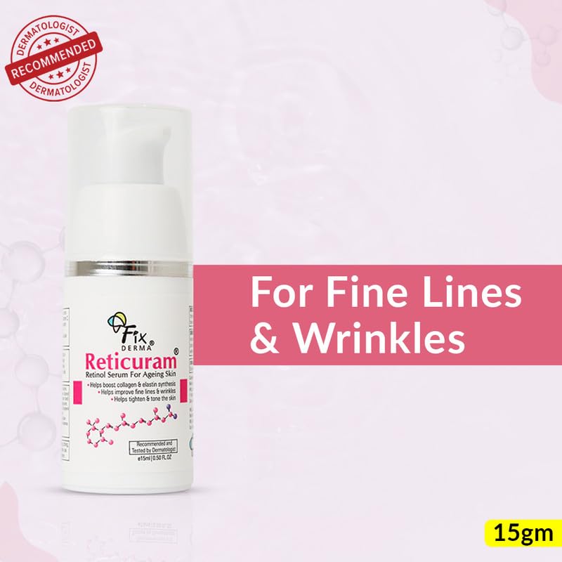Fixderma .05% Pure Retinol Reticuram Face Serum for Anti Aging, Boost Collagen, Night Face Serum with Retinol & Vitamin C to Reduce Fine Lines & Wrinkles for Unisex - 15ml