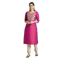 Kashish Women's  Viscose Embroidered Round Neck Straight Fit Kurta