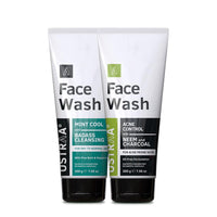 Ustraa Face Wash - Mint Cool - Dry Skin - 200g | Reduces Moisture Loss | Removes Dirt & Face Wash Acne Control - With Neem & Charcoal - 200g - Oil control, Prevents Acne