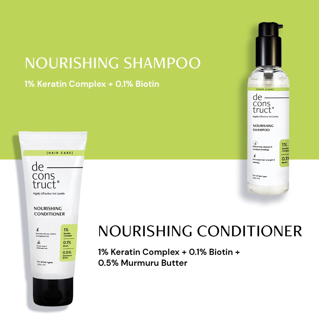 Deconstruct Nourishing Shampoo & Conditioner Duo | With Keratin, Biotin & Murumuru Butter | Removes Excess Oil & Reduces Frizziness | Smoothens & Strengthens Hair | For Men & Women | 200ml + 200g