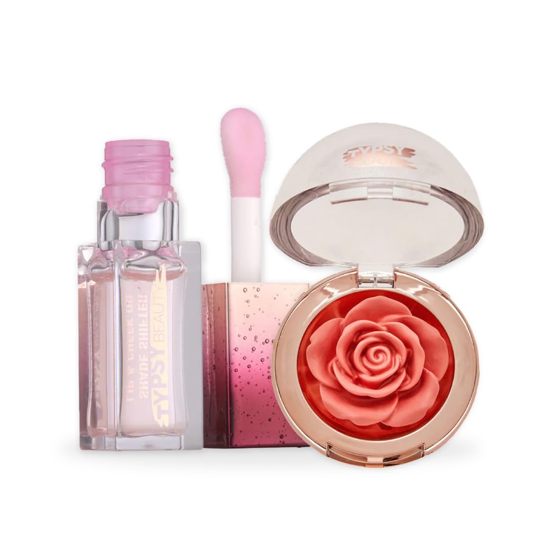 Typsy Beauty 3D Rose Blush & Shade Shifter Lip & Cheek Oil Combo pH-Activated, Hydrating Lip & Cheek Tint, Coral Kiss 02 Blendable Blush for a Radiant, Natural Glow, Vegan & Paraben Free