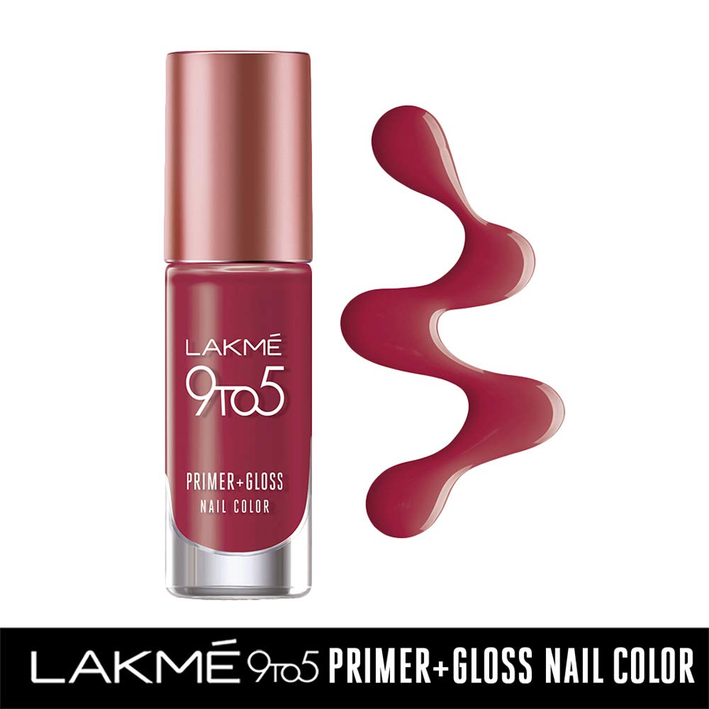 Lakmé 9to5 P+G Nail Color Smokey Crimson 6ml & Lakmé 9 to 5 Primer + Gloss Nail Colour Combo