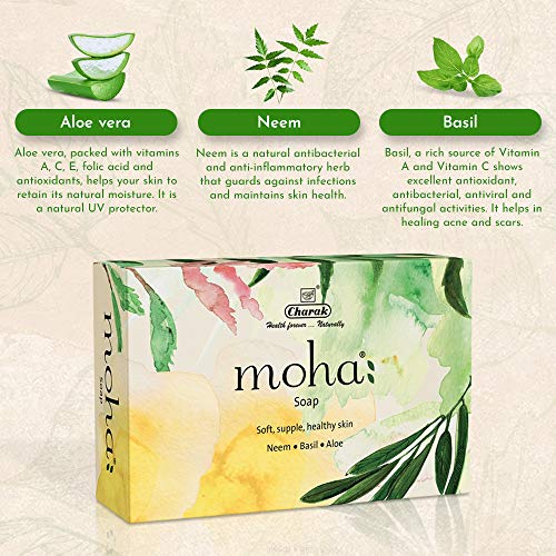 moha Herbal Soap A natural face & body cleanser! With Goodness Of Aloe Vera Gel, Basil & Neem used as bathing Soap, Face & Body Soap, Unisex Bathing Bar - 100gm each (Pack of 3)