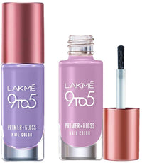 Lakmé 9To5 Primer + Glossy Finish Nail Colour & Lk9-5 P+GNailLushLavender 6ml Combo