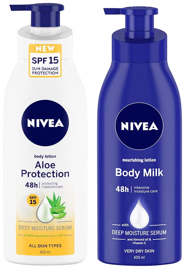 Nivea Aloe Protection SPF 15, Summer Body Lotions 400 ml & NIVEA Body Lotion for Very Dry Skin, Nourishing Body Milk 400 ml