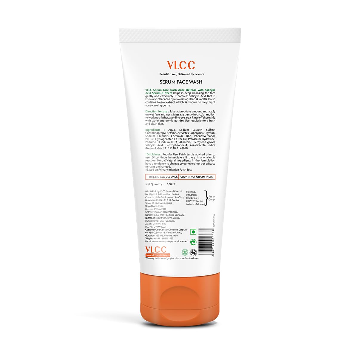 VLCC Serum Facewash - 100ml | with Salicylic Acid Serum to Unclog Pores & Neem to Prevent Acne | Dermatologically Tested | Kills 99% germs that cause acne
