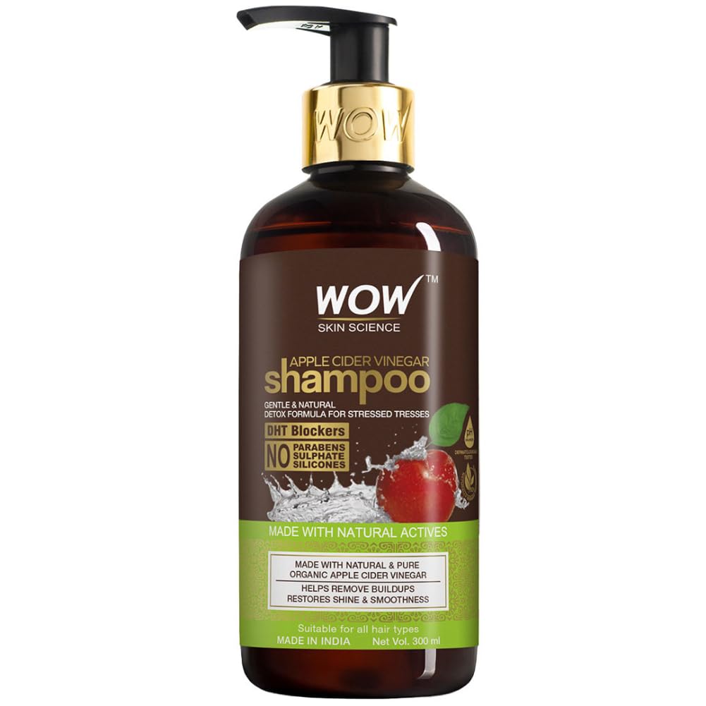 WOW Skin Science Apple Cider Vinegar Shampoo With DHT Blockers & Science Brightening Vitamin C Foaming Face Wash & Science Brightening Vitamin C Face Wash, 3 Count