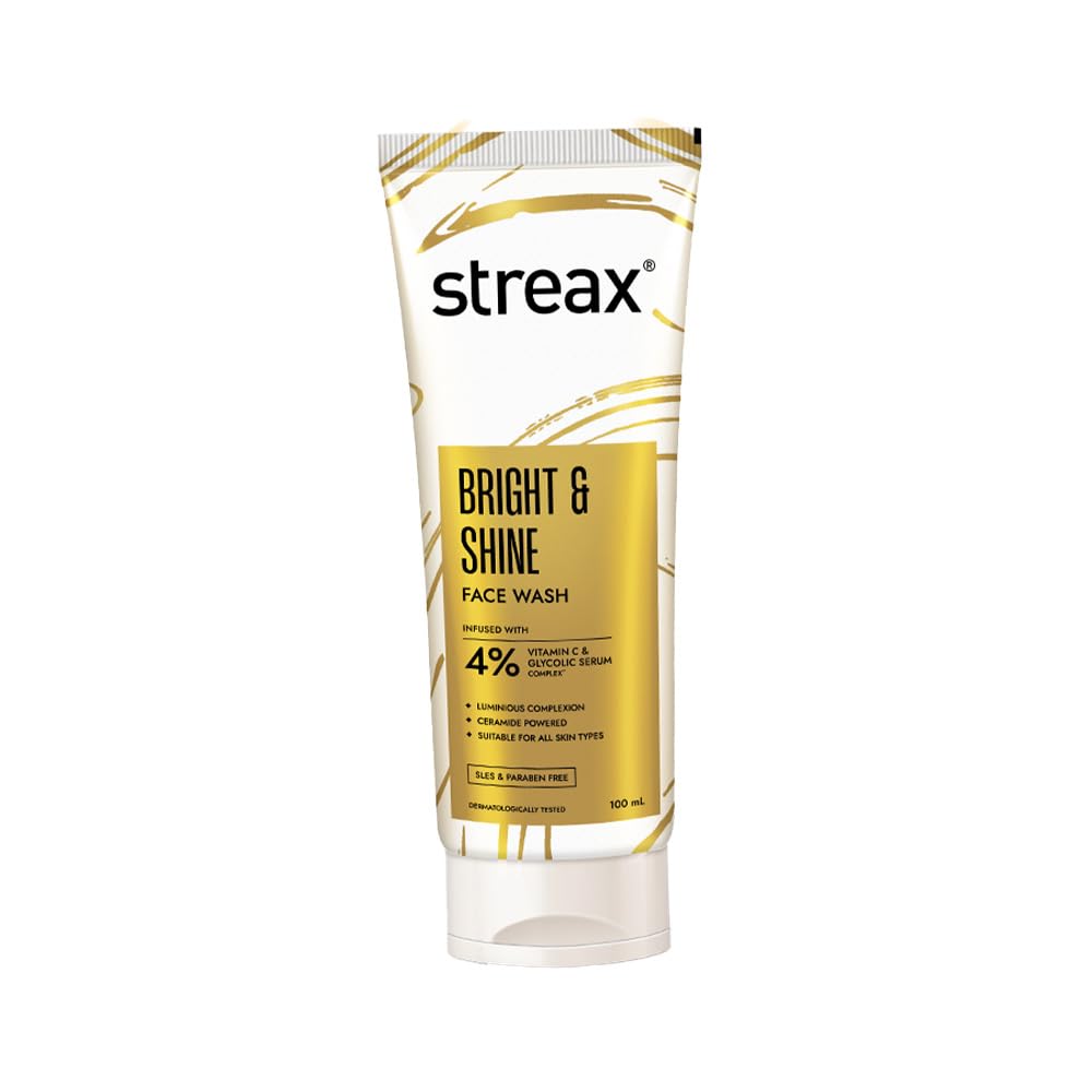 Streax Skin Bright & Shine Face wash cleanser, 100 ml| 4% Vitamin C & Glycolic Serum Complex| Face wash for man & woman| Vitamin C face wash|SLES & Paraben Free| All skin types