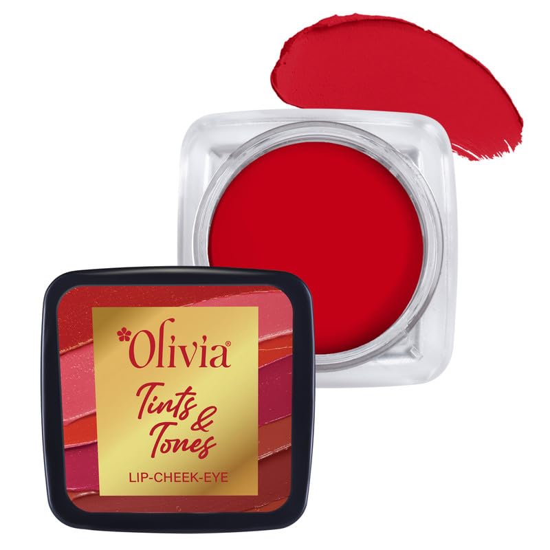 Olivia Tints & Tones for Lip, Cheek & Eye | Red Lip & Cheek Tint (Crimson Dreams - 01) | Easy to Blend, Long-lasting with Soft Creamy Finish | Parabens Free, No Harmful Colours or Preservatives | 5g