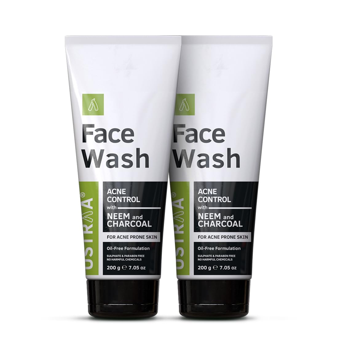 Ustraa Face Wash Acne Control - With Neem & Charcoal - 200g (Pack of 2) - Oil control, Prevents Acne, Especially for Oily skin | Keeps Face Non-sticky, Non-oily | No SLS, No Paraben