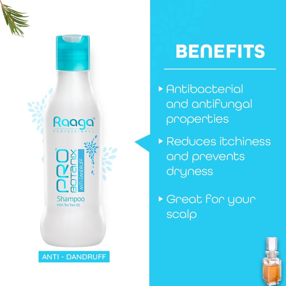 Raaga Professional Pro Botanix Anti-Dandruff Shampoo with Tea Tree Oil (200 ml) Reduces Itchiness & Flaking, Prevents Dryness | Suitable For Men and Women