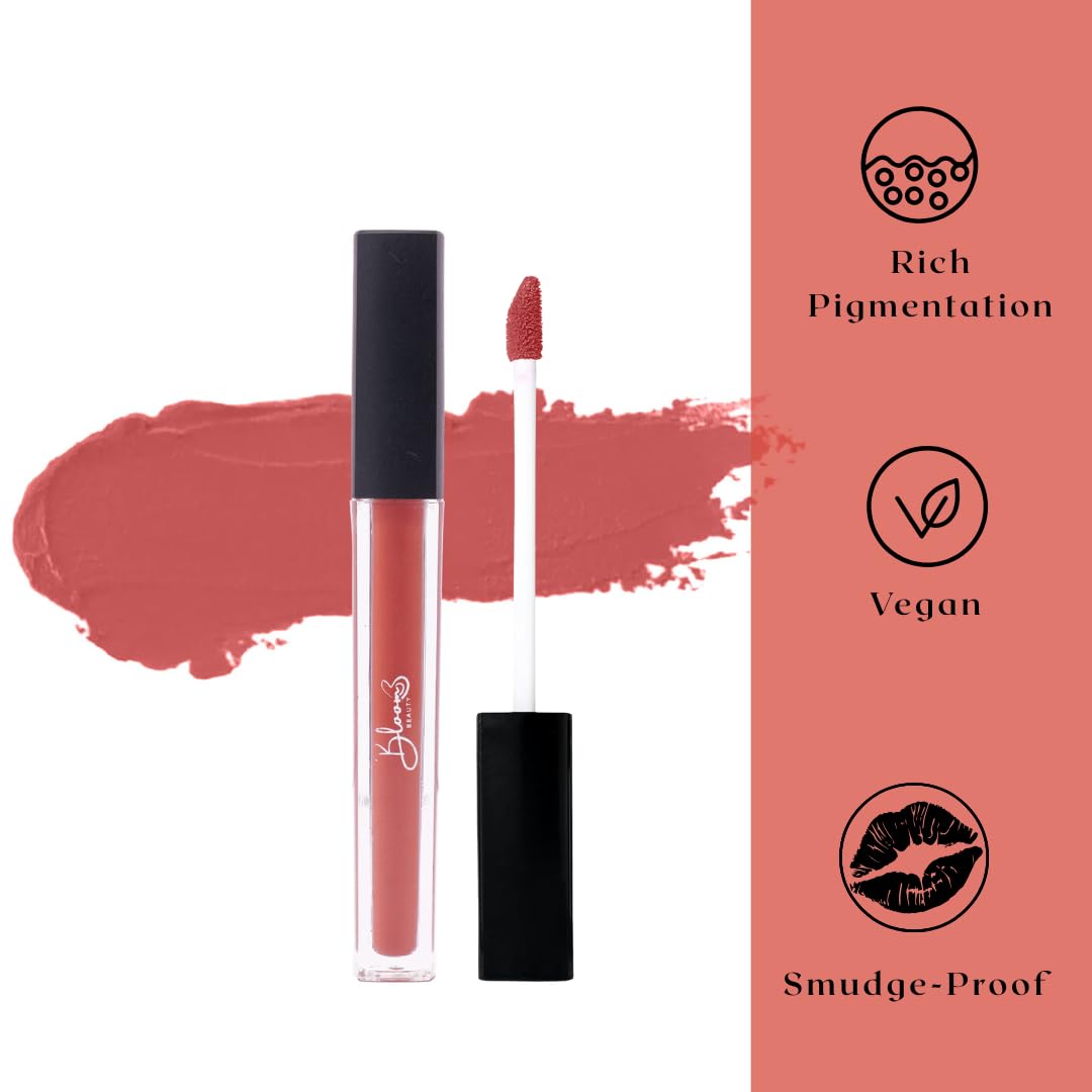 Bloom Beauty Liquid Lipstick, Velvet Matte Finish, Lightweight & Hydrating | Long-Lasting Wear, (Copper Kiss)