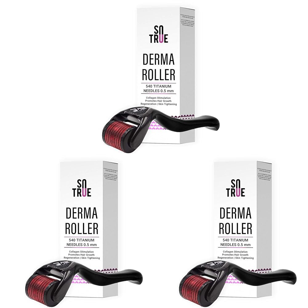 Sotrue Derma Roller For Hair Growth 0.5 mm with 540 Titanium Needles | Repairs Damaged Hair, Activates Hair Follicles | For Hair Fall & Hair Thickening | Reduces Acne Scars | Safe & Effective To Use