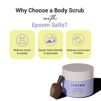 SEREKO Clarifying Gentle Exfoliation Body Scrub made with Fine textured Bath salts, Psycodermatology Formula, Vitamin C and Epsom salts, Skin Brightening Formula & Removes Dead Skin. 100g